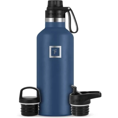 Image of Insulated Water Bottle with Spout Lid Narrow 950ml (3 Lids) Cold 24hrs &amp; Hot 12hrs Drinks Double Walled Stainless Steel Metal Leakproof Travel Sports Gym Camping Hiking Hydration Flask
