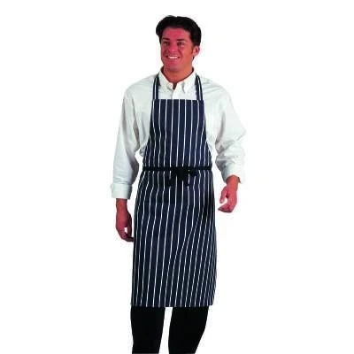 Image of Denny&#039;s Navy Blue Butchers Stripe Apron 100% Cotton *LONG TIES*DP85AQ