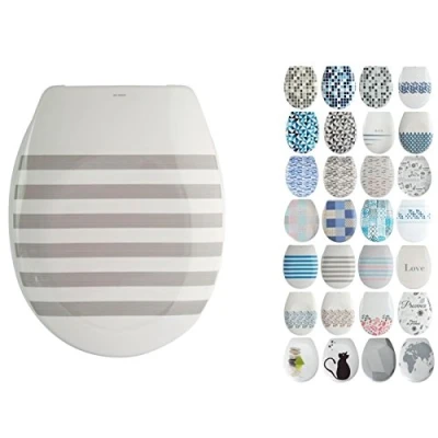 Image of MSV Design, soft close mechanism, fast fix/quick, attachment with push of a button, lid, toilet seat Seauville grey/white, Duroplast, 30 x 20 15 cm
