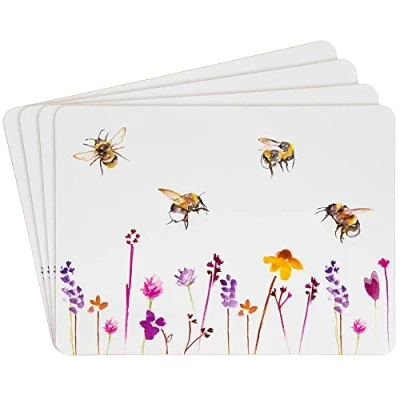Image of Heat Resistant Cork Back Table Place Mats Set of 4 Pretty Water Colour Busy Bees Design by Jennifer Rose Gallery