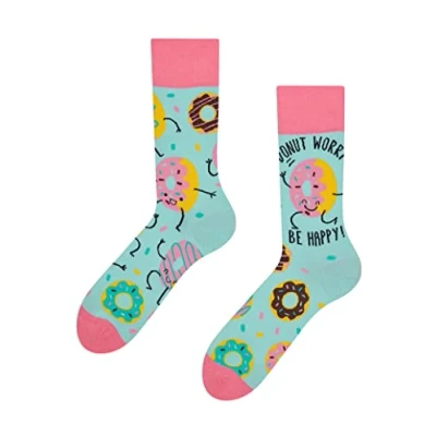 Image of Dedoles Unisex Socks for Women, Men &amp; Kids Cotton Funny Designs Football Bicycle Horses Plants Firefighter Gift Mismatched, Design: Doughnuts, Colour: Blue, Size: 5 7.5 W / 6 8 M UK