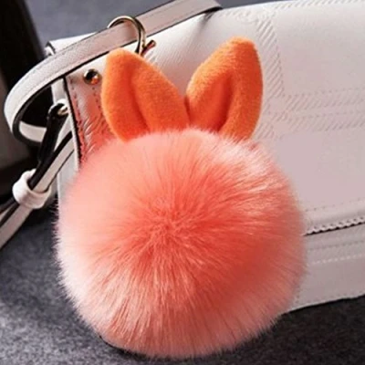 Image of Bluelans® Pom Keyring, Artificial Rabbit Fur Fluffy Keyring Balls Key Ring Cellphone Bag Charm Pendant Keychain (Orange)