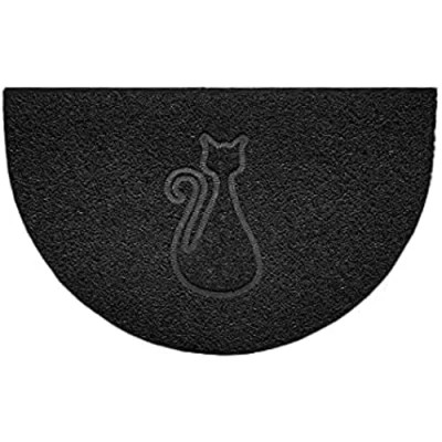 Image of Nicoman Embossed Halfmoon Half Circle Door Mat Dirt Trapper Jet Washable Doormat 70x44cm (Black, CAT Shape) Use on Carpet ONLY
