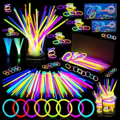 Image of 500pcs Premium 8 Inch Glow Sticks With Connectors To Make Neon Necklace Wrist Band Bracelets, Party Favours, Bag Fillers for Kids Accessories, Long lasting Children