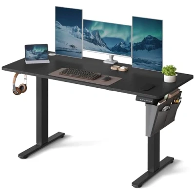 Image of VASAGLE Electric Standing Desk, Height Adjustable 140 x 60 cm, Continuous Adjustment, Spliced Tabletop, 4 Memory Heights, Ink Black LSD134B02