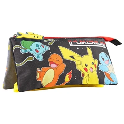 Image of Pokemon Pencil Case for Boys and Girls Pikachu School Supplies Triple Compartment Pouch Anime Gifts