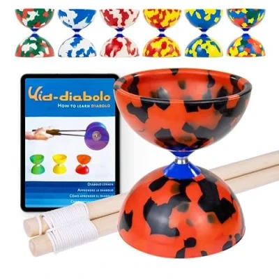 Image of Juggle Dream Jester Diabolo Set Fixed Axle Professional with Wooden Handsticks and Online Learning Video Juggling Toy (Black/Red)