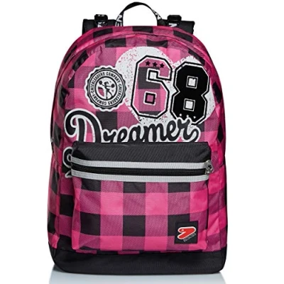 Image of Seven Backpack, COLLEGE, Eco friendly Knapsack, Book Bag, For Teen, Girls&amp;Boys, Large Capacity, School, Sport, Free Time, Double Sided, with Earphones, Italian Design, pink/black