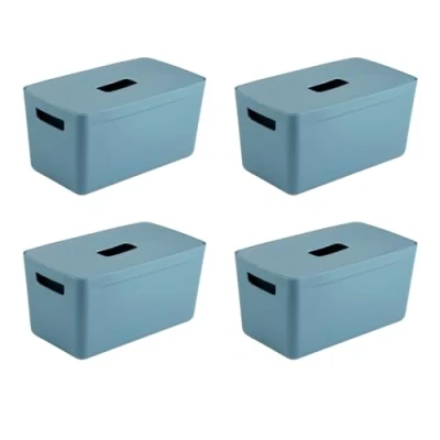 Image of INABOX storage box Bonus Pack 4 x 8L Cactus Blue with lid, boxes lids, Plastic BPA free, Bedroom, Laundry, Home &amp; Office, W 18.5 H 16.5 L 32.3 cm