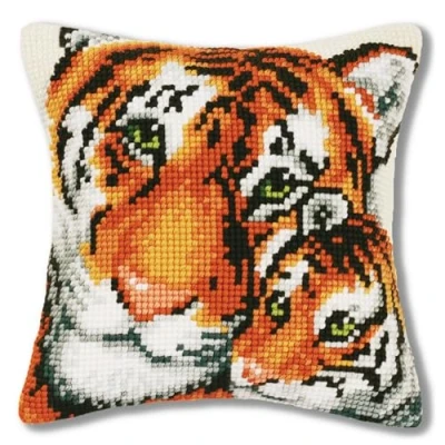 Image of Vervaco Cross Stitch Kit Cushion Complete with Tiger Back Decoration Manual Embroidery Adult Art Creative Gift DIY ca. 40 x cm