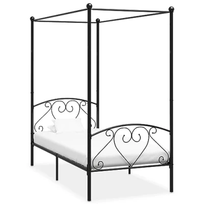 Image of vidaXL Canopy Bed Frame Black Metal 90x200 cm Bedroom Furniture Base Set