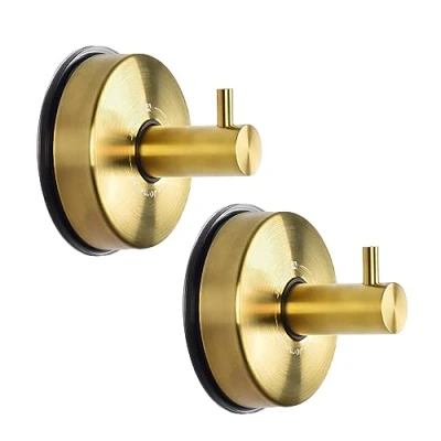 Image of JOMOLA Gold Shower Hooks Suction Cup Towel for Bathroom Stainless Steel Tea Holder Kitchen Sucker Hook Glass Wall Vacuum Hanger Brushed 2PCS