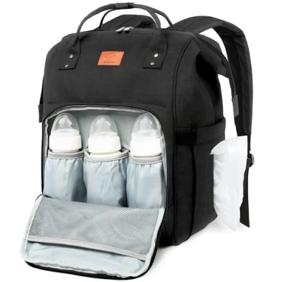 Image of KeaBabies Diaper Bag Backpack, Waterproof Multi Function Baby Travel Bags (Trendy Black)