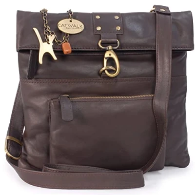 Image of Catwalk Collection Handbags Women&#039;s Leather Anti Theft Cross Body Bag Small Messenger Adjustable Shoulder Strap DISPATCH Dark Brown