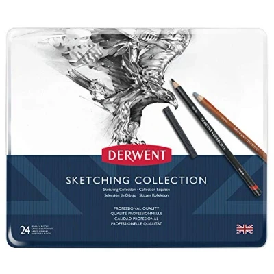 Image of Derwent 34306 Drawing and Sketching Mixed Media Set with Accessories, of 24, Professional Quality, Multicolor