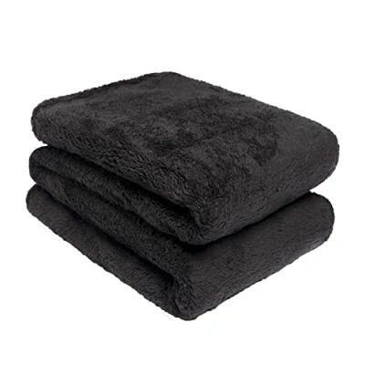 Image of Brentfords Teddy Fleece Blanket Large Throw Over Bed Plush Super Soft Warm Sofa Bedspread, Black 200 x 240 cm