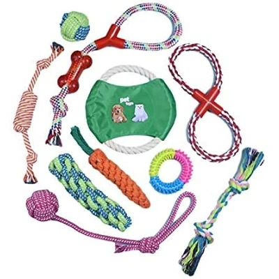 Image of dcb 10 Pcs Natural dog toy 100% cotton tugger rope tie ball training