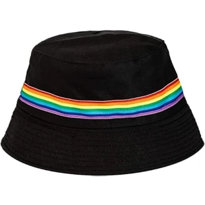 Image of ARG Unisex Cotton Bucket hat Summer Travel Festival Sun Fisherman Hats Reversible (Black Rainbow Stripe)