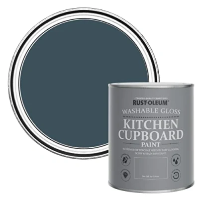 Image of Rust Oleum Blue Kitchen Cupboard Paint in Gloss Finish Evening 750ml