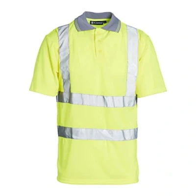 Image of Blackrock Yellow Short Sleeve Hi Vis Polo Shirt for Men &amp; Women Reflective Long T Shirt, Viz Tops Safety Workwear Security Shirts Men, Fully EN Certified Size Large