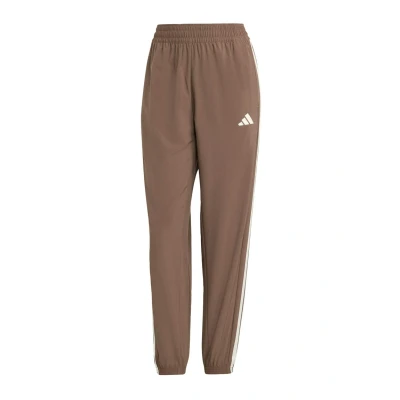 Image of adidas Women&#039;s Train Essentials 3 Stripes Woven Pants, Earth Strata/White, XXS
