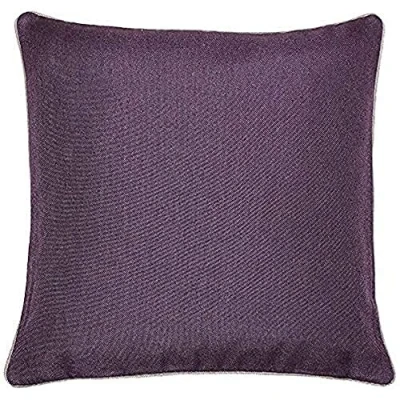 Image of Riva Paoletti Bellucci Filled Cushion Damson Purple Contrasting Tobacco Grey Piped Edges Strong Canvas Fabric Machine Washable 100% Polyester Case 45 x 45cm (18&quot; 18&quot; inches)