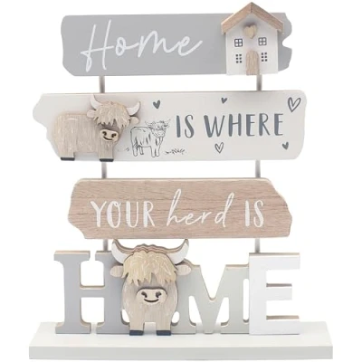Image of Lesser &amp; Pavey Love Affection Highland Cow Wooden Plaque Home For Decor Gift and Acrylic Plaques Office Ideal Signs Birthday Gifts Women Men
