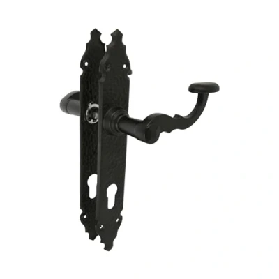 Image of Amig Set of 2 Door Handles for Passage Doors Mod.100PB90 Keyhole at 90 mm 280 x 45 3.5 8 Spindle Use with Mortise Locks Forged Style Zamak Black Finish