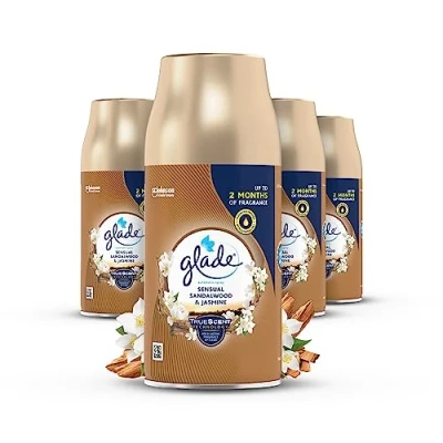 Image of Glade Automatic Air Freshener Refills, Room Spray &amp; Odour Eliminator, Sandalwood Jasmine, Pack iof 4 (4 x 269 ml)
