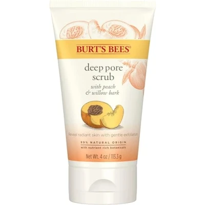 Image of Burt&#039;s Bees 99.9% Natural Peach and Willow Bark Deep Pore Exfoliating Facial Scrub, 113.3 grams