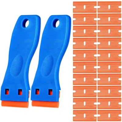 Image of Gebildet 2pcs Glass Scraper with 20pcs Plastic Safety Blades for Removing Vinyl Decals Stickers &amp;Glue from Cars, Boats and Other Delicate Surfaces