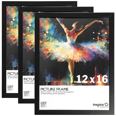 Image of Inspire By Hampton OXFORD 12x16 (30x40cm) Black Picture Photo Frame Plexi (Non Glass) 3 Pack IBHOXF1216NGPK3