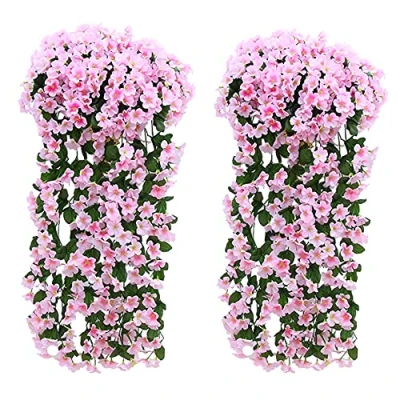 Image of Fycooler Artificial Flowers Vine Wisteria Wall Plants, Hanging Ivy Lifelike Faux Garland for Home Wedding Garden/Yard String Floral Outdoor Decoration 2X90cm Pink