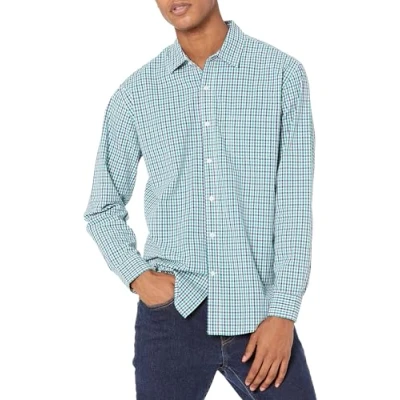 Image of Amazon Essentials Men&#039;s Regular Fit Long Sleeve Casual Poplin Shirt, Navy Green Gingham, XL