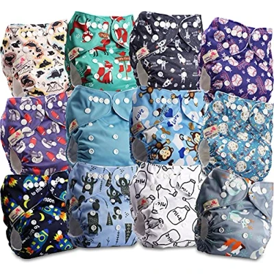 Image of Littles and Bloomz Baby Reusable Pocket Nappy Cloth Diaper, Standard Popper, 12 Nappies, FLP2 1204