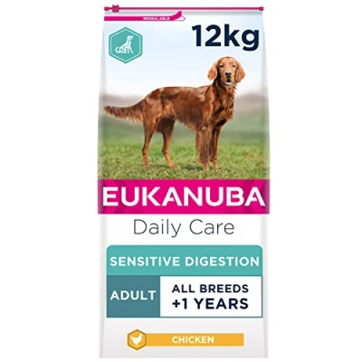 Image of Eukanuba Sensitive Digestion Highly Digestible Complete Dry Dog Food for Adult Dogs with Chicken 12 kg