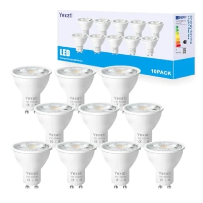 Image of Yexati Led GU10,550 Lumens, 7W (Equivalent to 50w Halogens), Nature White 4000K, Non Dimmable, Pack of 10