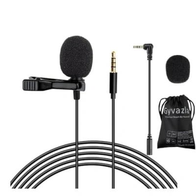 Image of Lavalier Microphone, 2M Clip on Microphone 3.5mm Omnidirectional Condenser Mic with 4 pin to 3 Adapter for Smartphones, PCs, Cameras