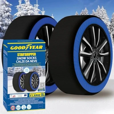 Image of GoodYear Star Gripper Italian Approved Snow Socks EN 16662 1:2020 Two Fabric Chains for Cars. Sock Size XL