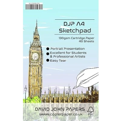 Image of DJP A4 Artist Sketch Pad 40 Sheets (130gsm) Acid Free Drawing Paper Cartridge