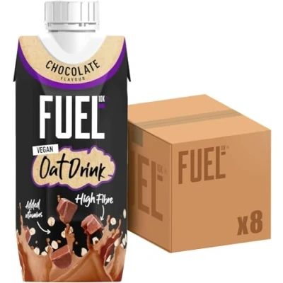 Image of FUEL10K Vegan Chocolate Oat Breakfast Drink, High Fibre &amp; Vitamins, 330 ml (Pack of 8)