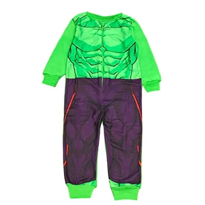 Image of Marvel Incredible Hulk Boys or Girls Fleece Onesie, All in One Pyjamas, Kids Avengers Sleepsuit, Green, Age 5 6 Years
