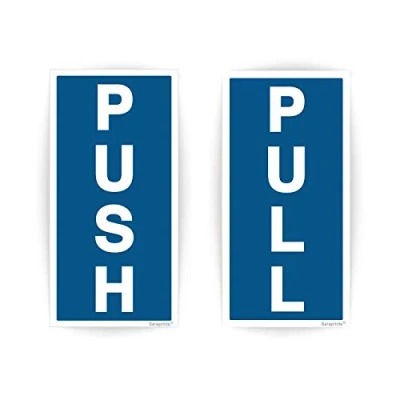 Image of Push Pull Door Signs Self Adhesive (180 x 90 mm) Waterproof Gate