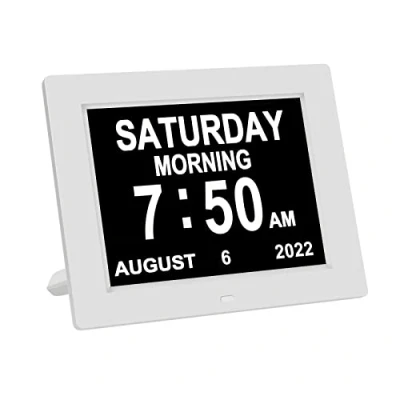 Image of 8 Inch Medication Reminder Digital Calendar Dementia Day Date Time of the Week Clock Memory Loss for Seniors Elderly Impaired Vision (White)
