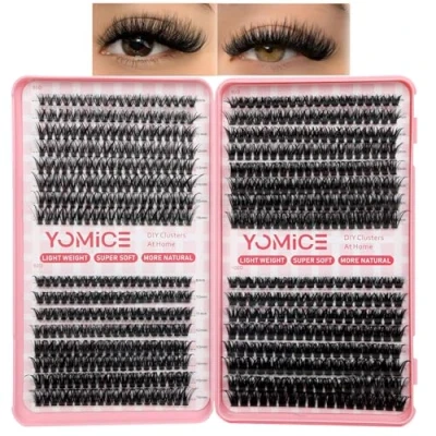 Image of Yomice Individual Lashes Clusters Eyelash Extensions 640PCS Fluffy Eyelashes 50D+60D+80D+100D Thick Cluster Wispy D Curl 9 16mm Natural for Daily Party(50D 100D)