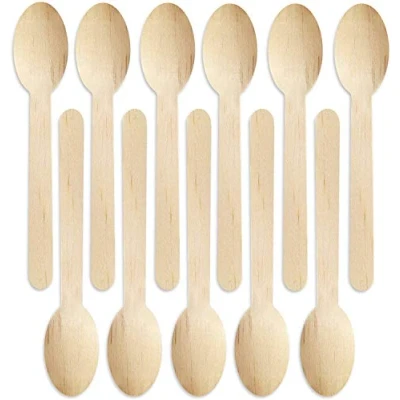 Image of Pack of 100 Disposable Wooden Cutlery Spoons Set Biodegradable Eco Friendly 100% Birch Wood Sturdy, Christmas, Parties, BBQ, Picnic,s Birthdays, Wedding (100)