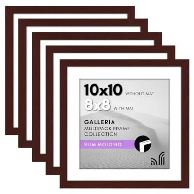 Image of Americanflat 10x10 Picture Frame with Polished Plexiglass Set of 5 Use as 8x8 Mat or Without Galleria Collection Gallery Frames for Tabletop and Wall Mahogany