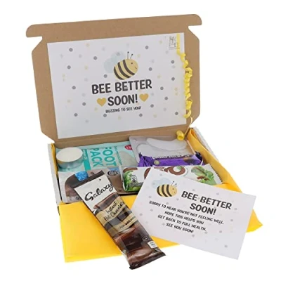 Image of Pamper GET WELL SOON Treat Gift Box Hug in a Personalised Letterbox FOR Men with Hot Chocolate