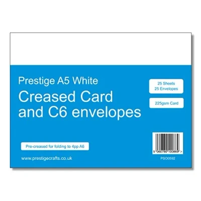 Image of Prestige A5 White Card Pack Pre Creased for Folding to 4pp A6 225gsm 25 Sheets Supplied with C6 Envelopes