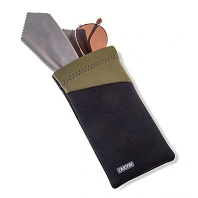 Image of Carson Eyeglass Pouch with Built in Microfiber Cloth for Eyewear and Sunglasses, Olive Green (EC 10BKOL)
